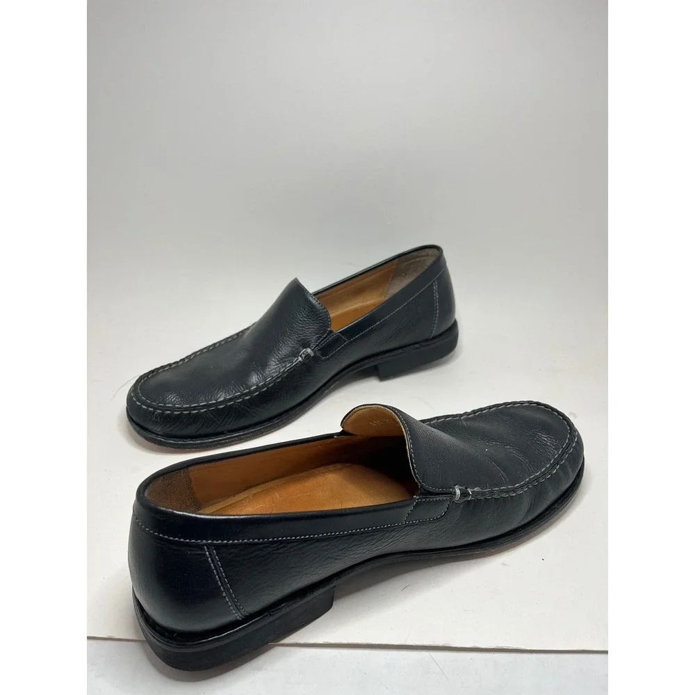 Johnston & Murphy Men Loafers 10.5M Black Pebbled Leather Moc Toe Slip On Preppy